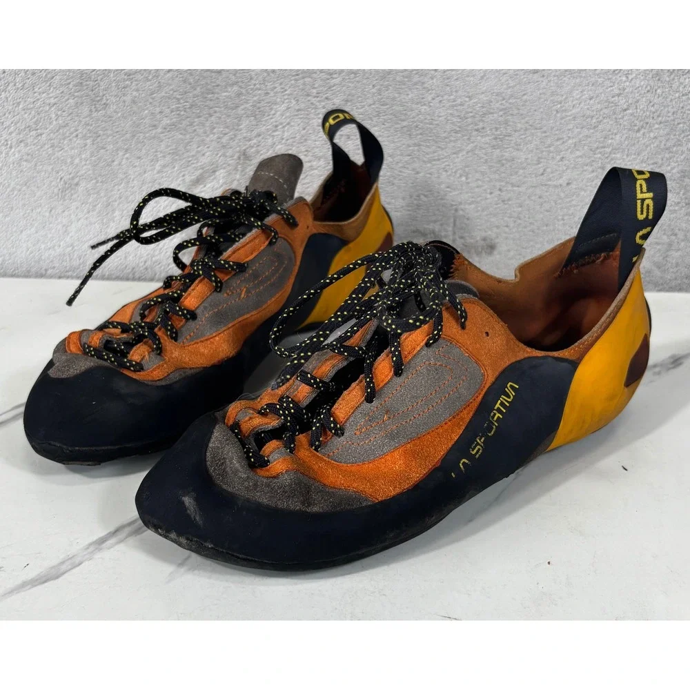 La Sportiva Katana Climbing Shoes Mens 10.5 Womens 11.5 Orange Grey Good Lace Up